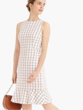J.Crew Tweed Window Pane Plaid Preppy Ruffle Hem Dress Size 4